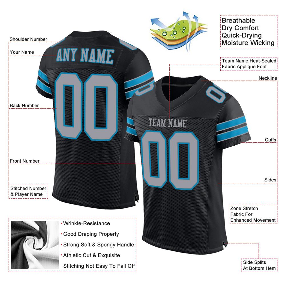 Custom Black Light Gray-Panther Blue Classic Style Mesh Authentic Football Jersey