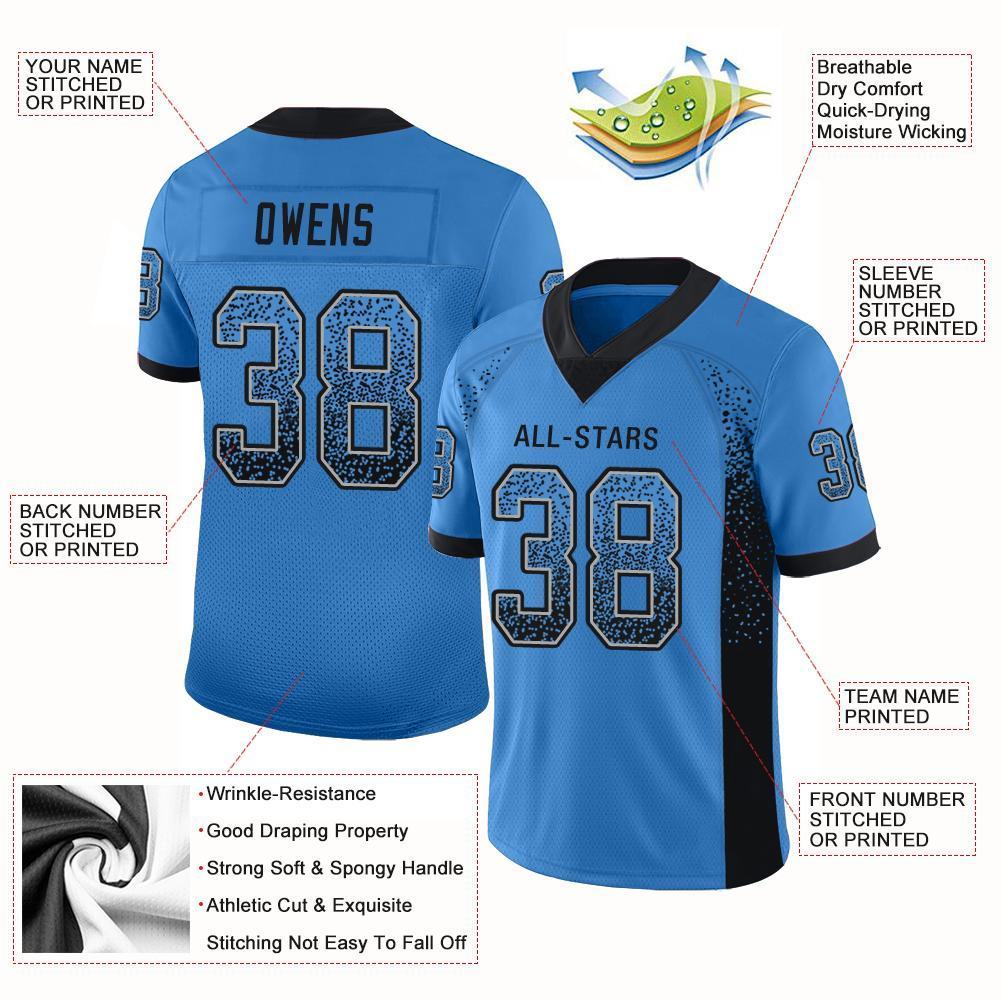 Custom Powder Blue Black-Gray Drift Fashion Mesh Authentic Football Jersey