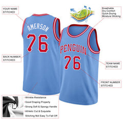 Custom Light Blue Red-White Classic Tops Mesh Sport Basketball Jersey