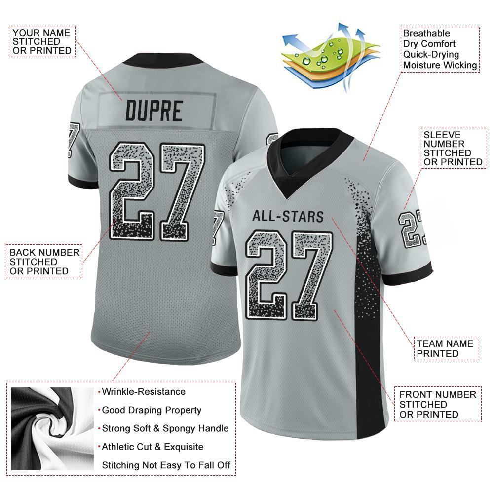 Custom Silver Black-White Drift Fashion Mesh Authentic Football Jersey