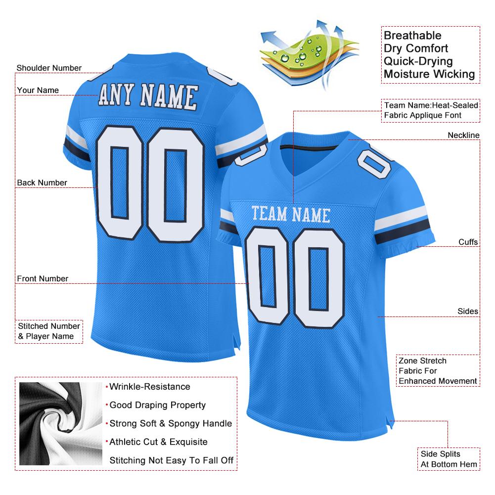 Custom Powder Blue White-Navy Classic Style Mesh Authentic Football Jersey