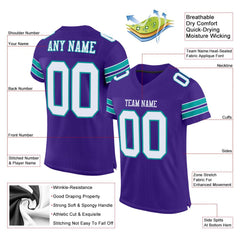 Custom Purple White-Aqua Classic Style Mesh Authentic Football Jersey