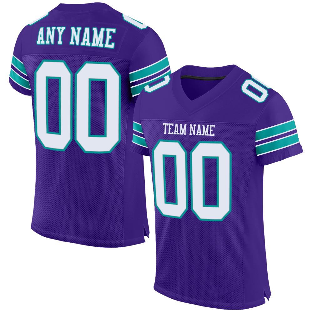 Custom Purple White-Aqua Classic Style Mesh Authentic Football Jersey