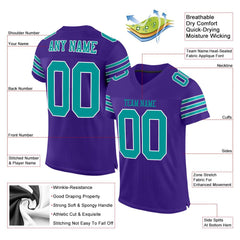 Custom Purple Aqua-White Classic Style Mesh Authentic Football Jersey