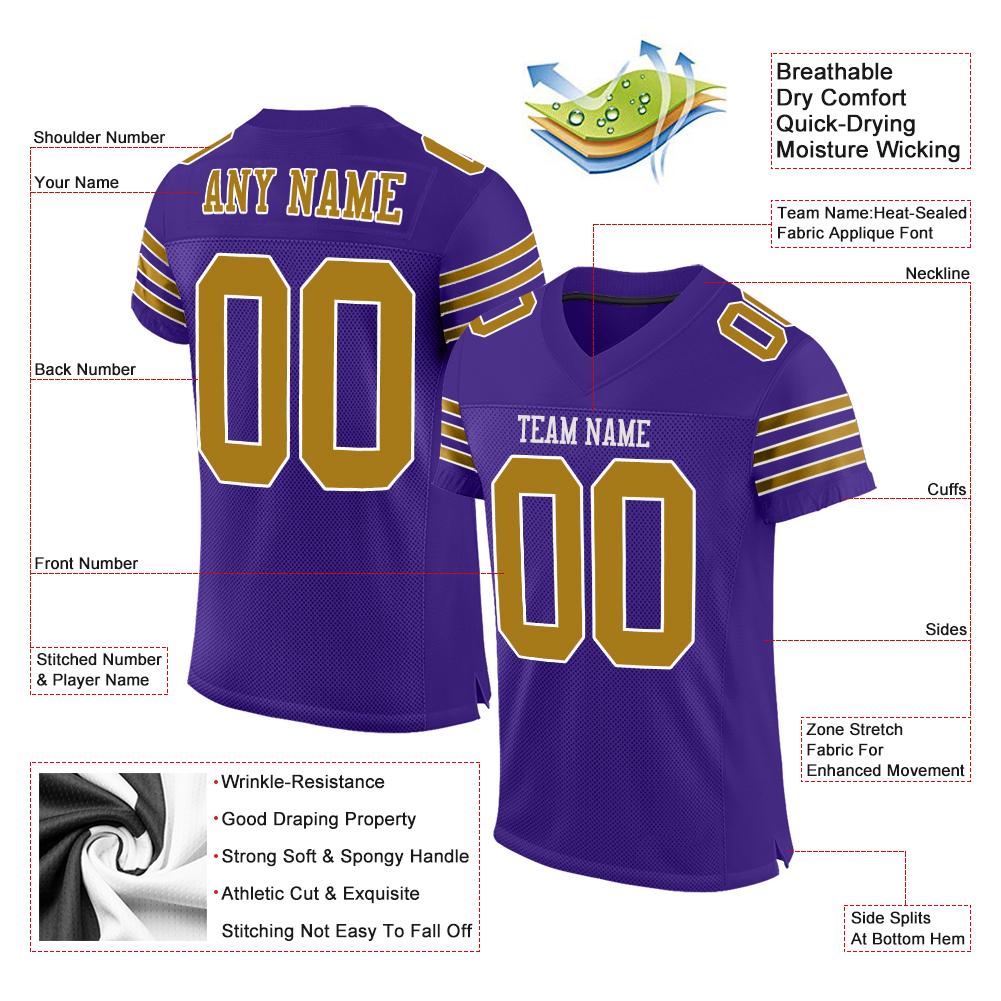 Custom Purple Old Gold-White Classic Style Mesh Authentic Football Jersey