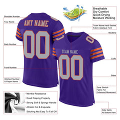 Custom Purple Gray-Orange Classic Style Mesh Authentic Football Jersey