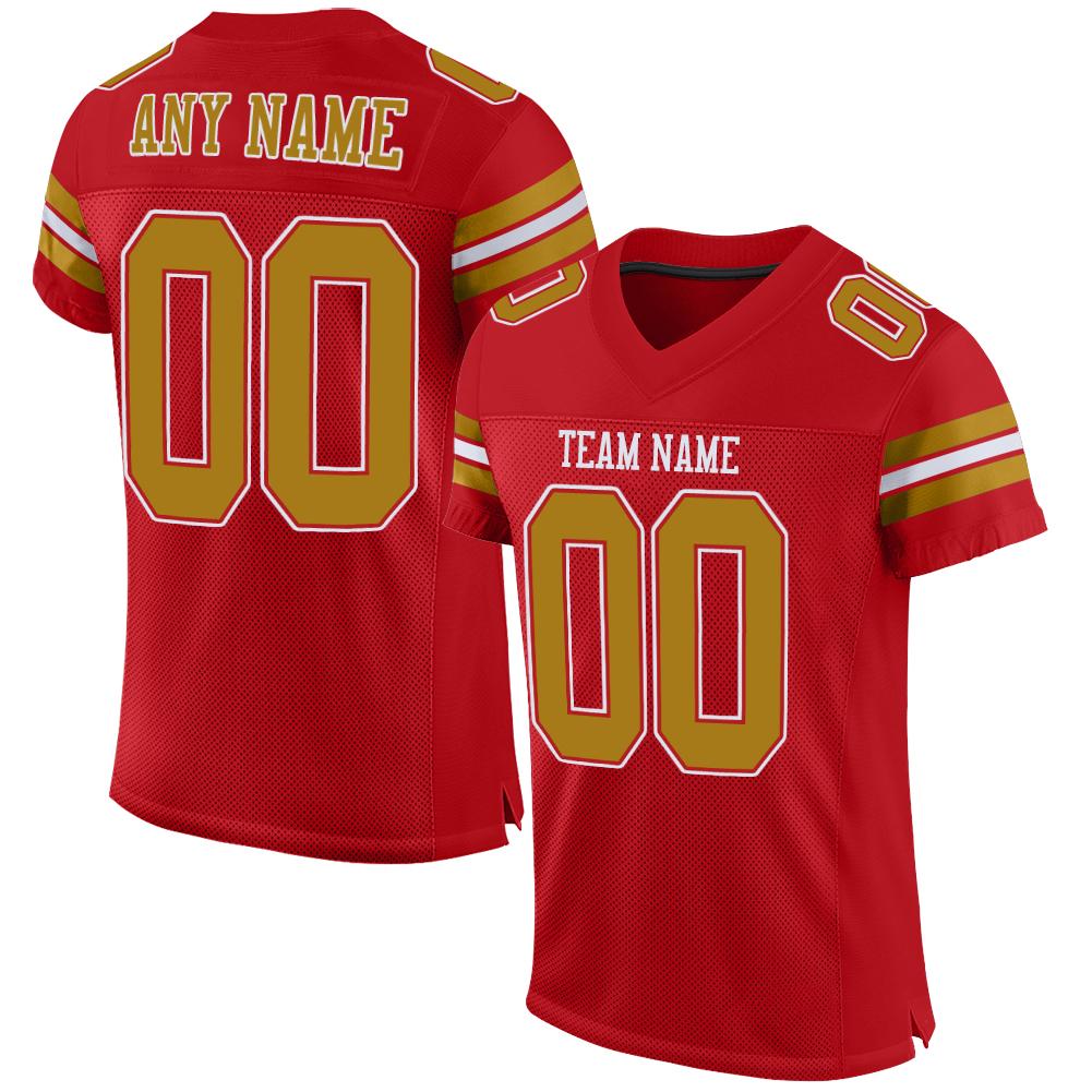 Custom Red Old Gold-White Classic Style Mesh Authentic Football Jersey