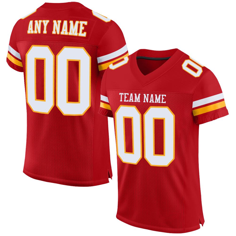 Custom Red White-Gold Classic Style Mesh Authentic Football Jersey