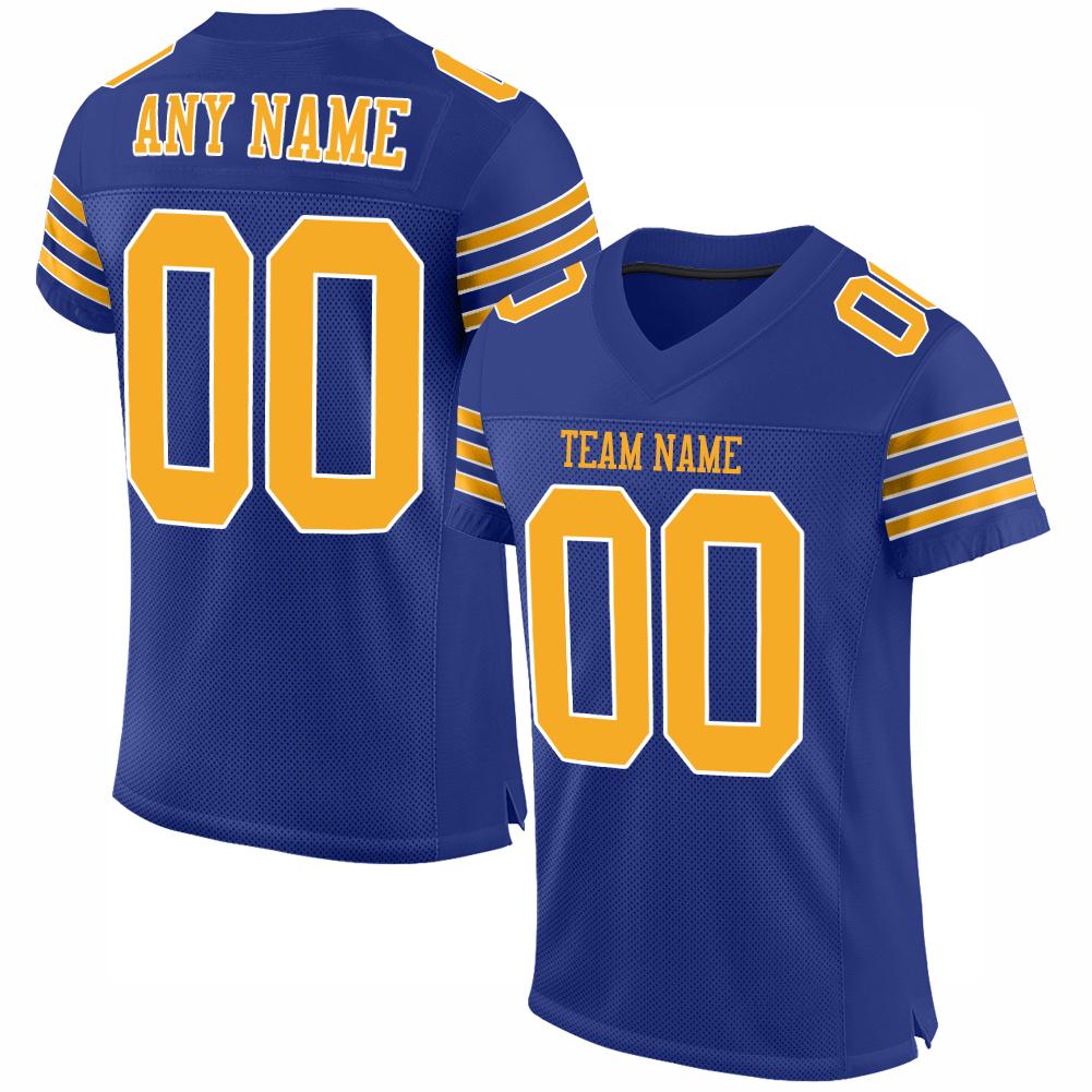 Custom Royal Gold-White Classic Style Mesh Authentic Football Jersey