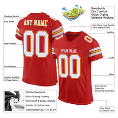 Custom Scarlet White-Gold Classic Style Mesh Authentic Football Jersey