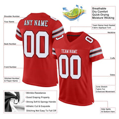 Custom Scarlet White-Black Classic Style Mesh Authentic Football Jersey