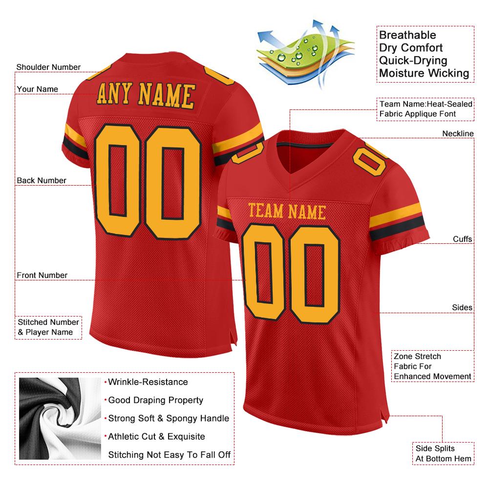 Custom Scarlet Gold-Black Classic Style Mesh Authentic Football Jersey