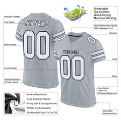 Custom Silver White-Black Classic Style Mesh Authentic Football Jersey