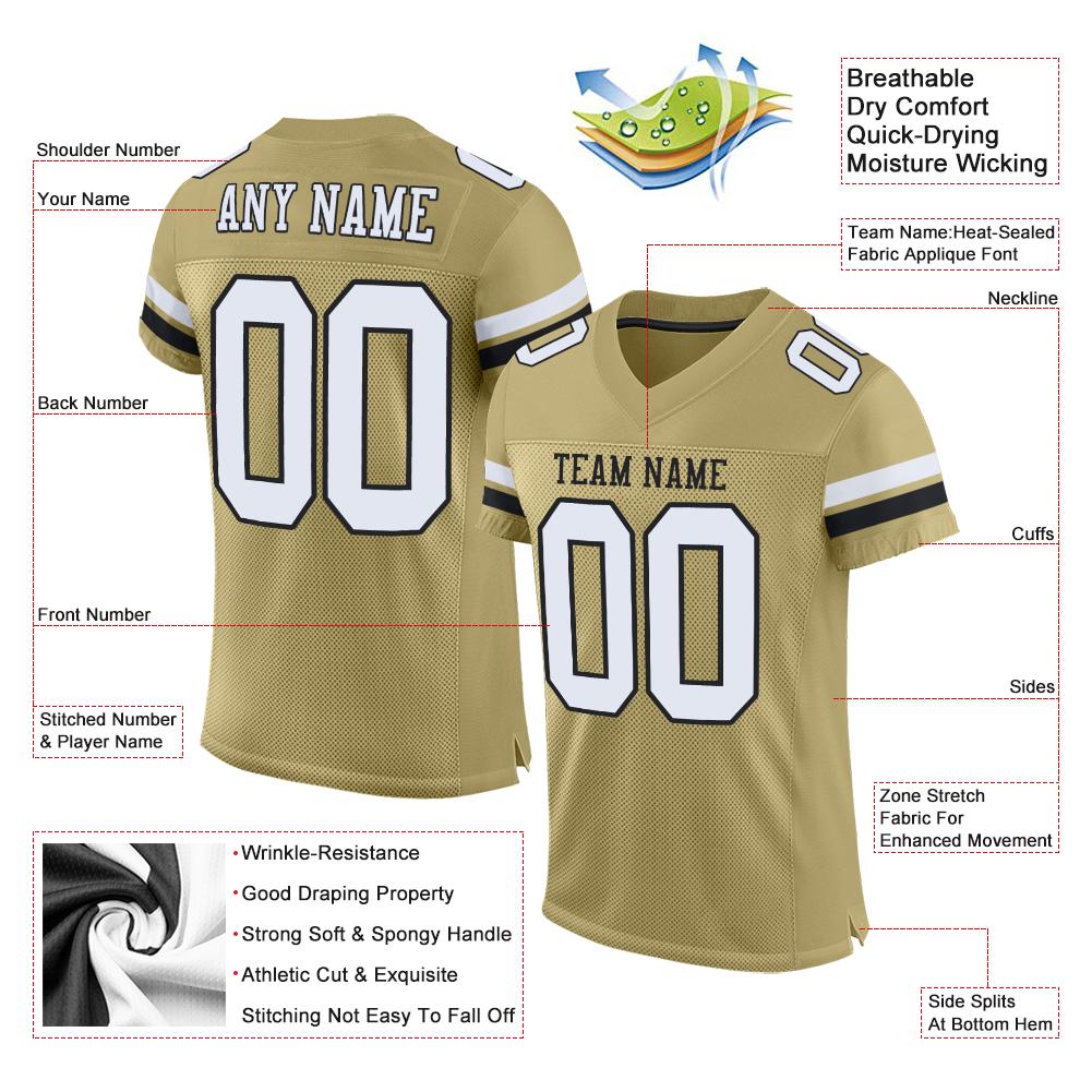 Custom Vegas Gold White-Black Classic Style Mesh Authentic Football Jersey