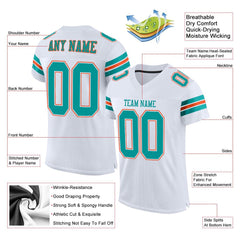 Custom White Aqua-Orange Classic Style Mesh Authentic Football Jersey