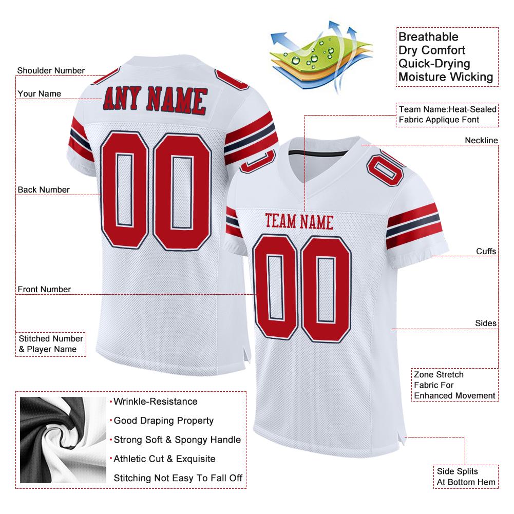 Custom White Red-Navy Classic Style Mesh Authentic Football Jersey