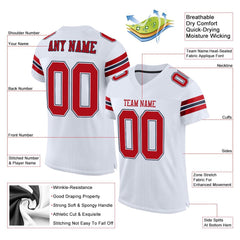 Custom White Red-Navy Classic Style Mesh Authentic Football Jersey