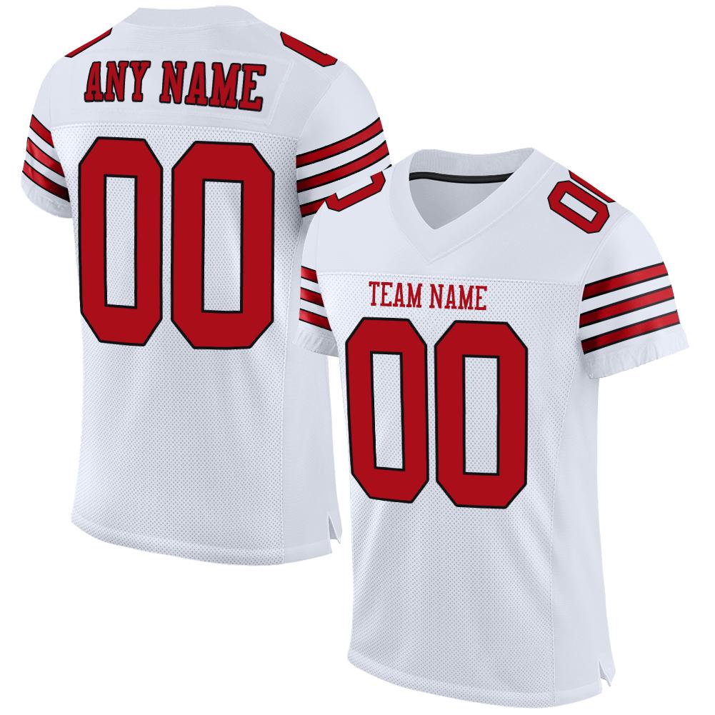 Custom White Red-Black Classic Style Mesh Authentic Football Jersey