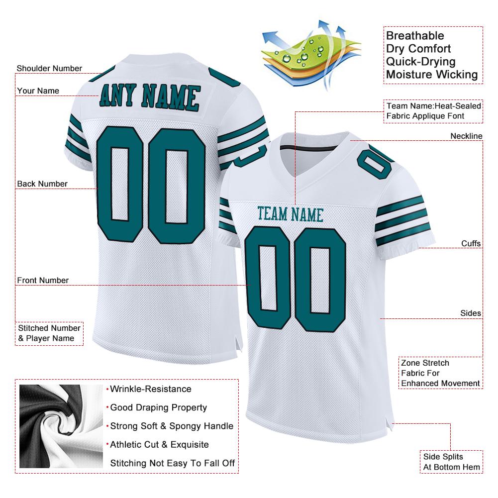 Custom White Teal-Black Classic Style Mesh Authentic Football Jersey