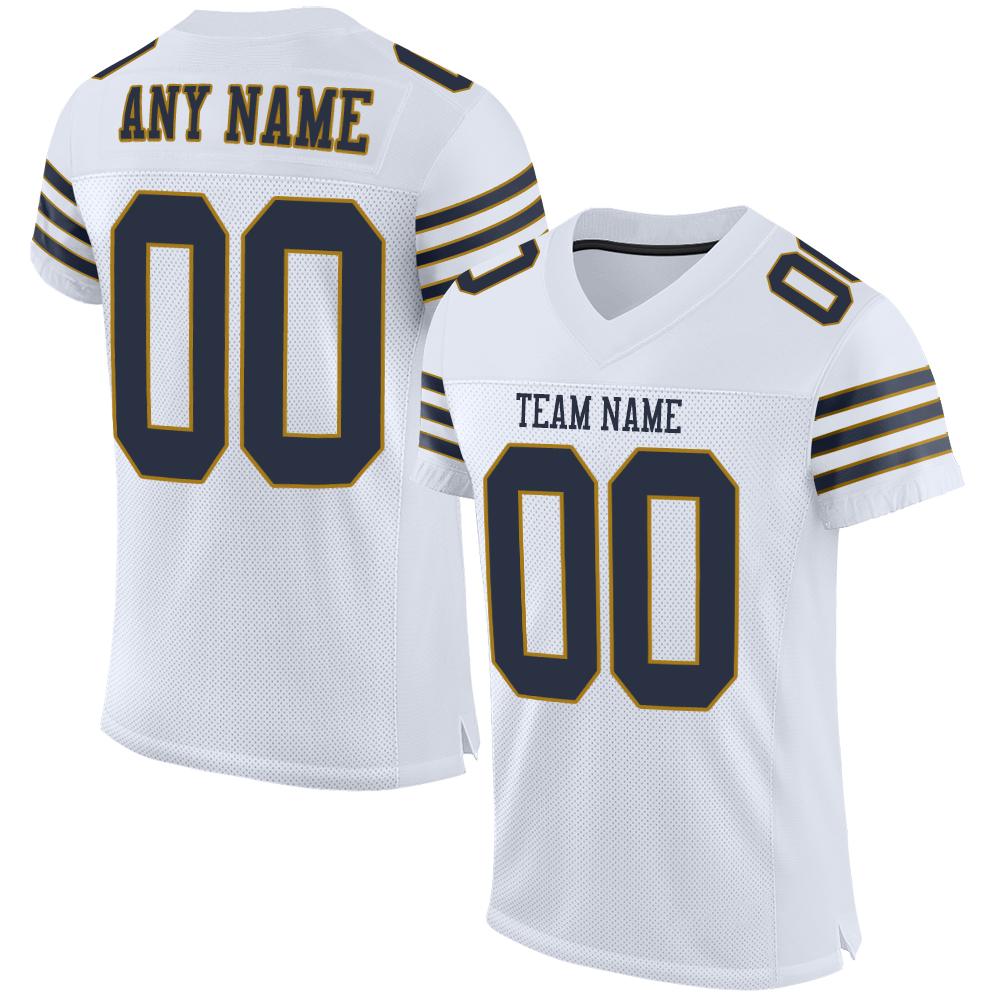 Custom White Navy-Old Gold Classic Style Mesh Authentic Football Jersey