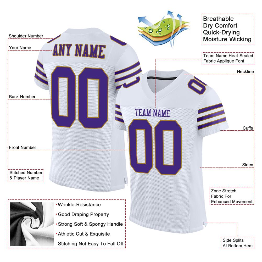 Custom White Purple-Old Gold Classic Style Mesh Authentic Football Jersey