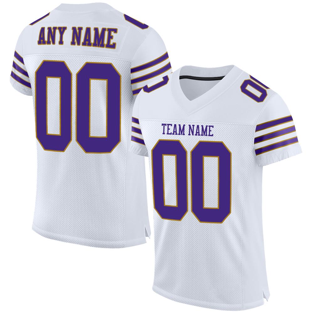 Custom White Purple-Old Gold Classic Style Mesh Authentic Football Jersey