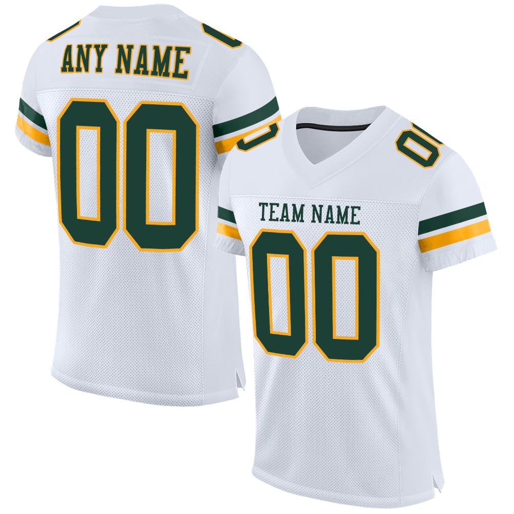 Custom White Green-Gold Classic Style Mesh Authentic Football Jersey