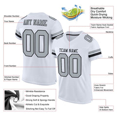 Custom White Silver-Black Classic Style Mesh Authentic Football Jersey